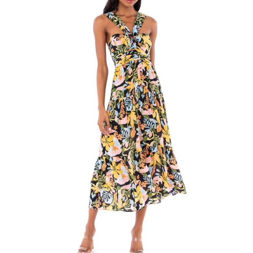 Saylor Starlee Floral Printed Midi Halter Dress Size Small